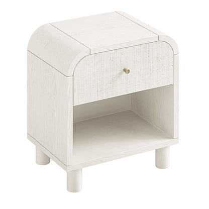 Maude 1 Drawer Bedside Table, Washed White Ash with Raffia