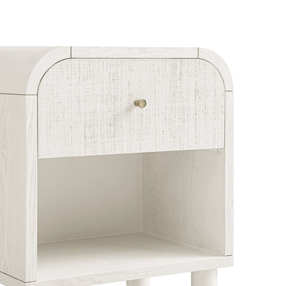 Maude 1 Drawer Bedside Table, Washed White Ash with Raffia