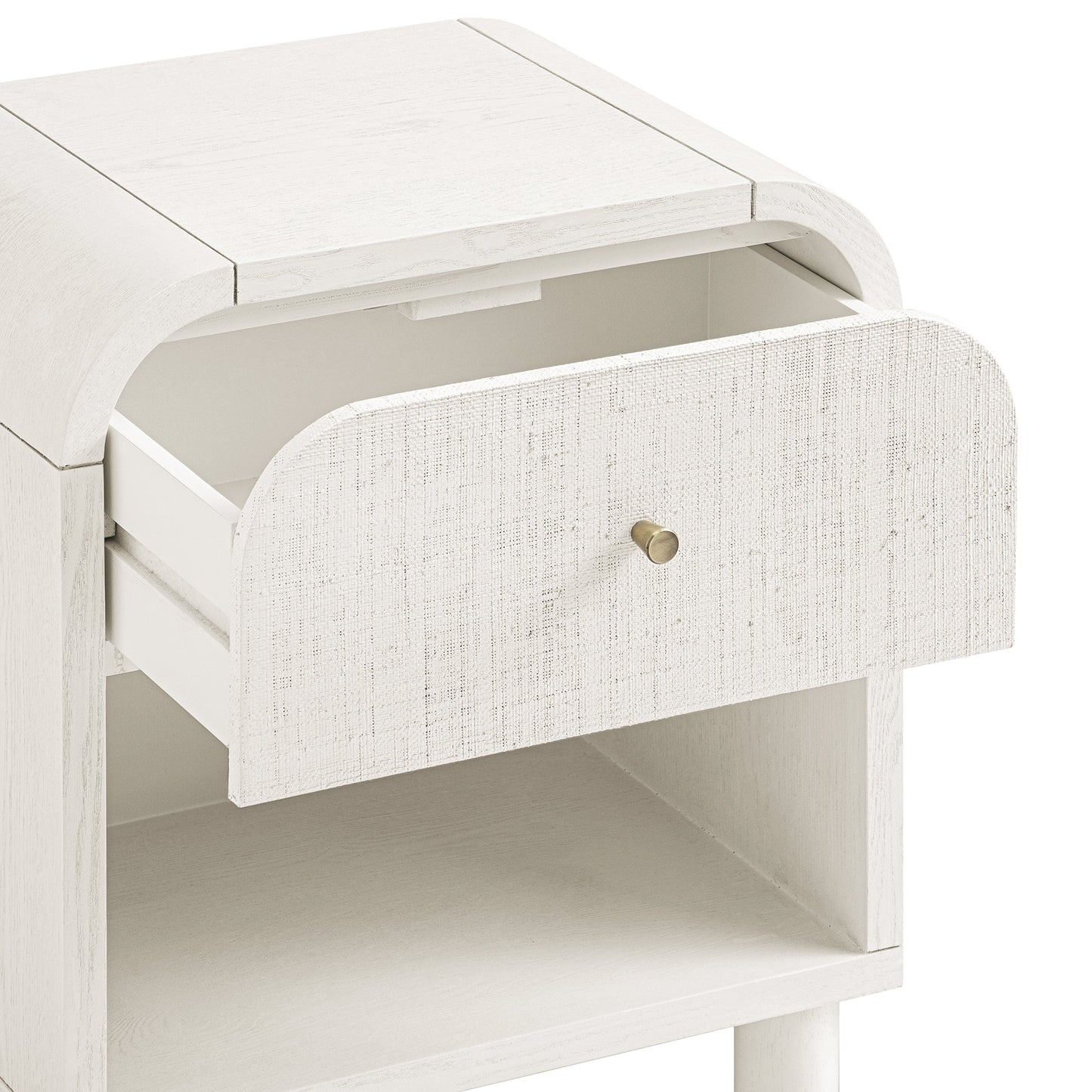 Maude 1 Drawer Bedside Table, Washed White Ash with Raffia