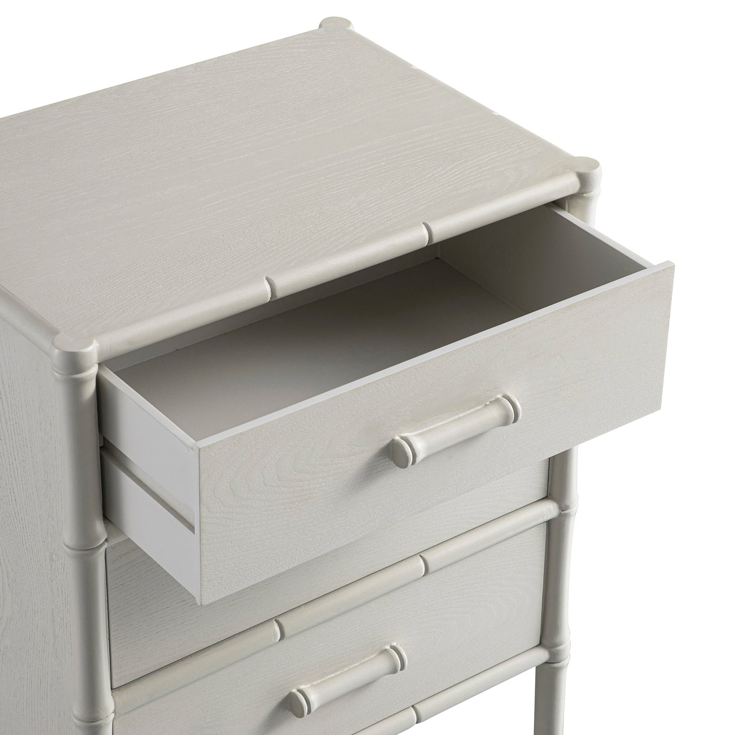 Elstowe Faux Bamboo 3-Drawer Bedside Table, Shaded White