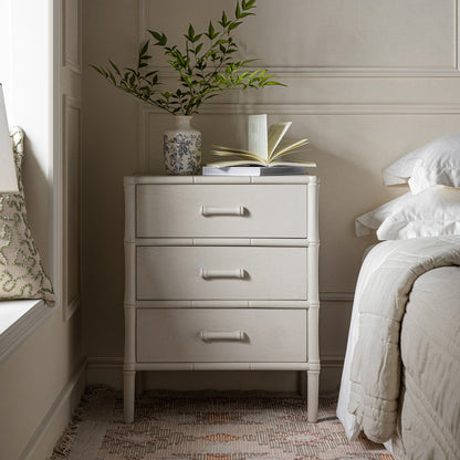 Elstowe Faux Bamboo 3-Drawer Bedside Table, Shaded White