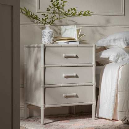 Elstowe Faux Bamboo 3-Drawer Bedside Table, Shaded White