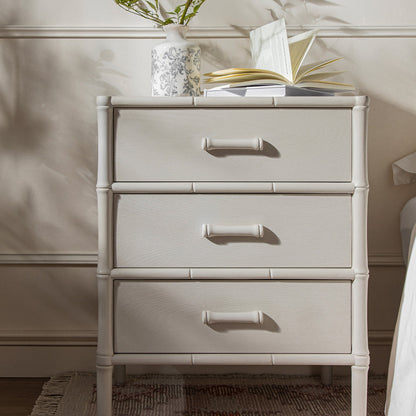 Elstowe Faux Bamboo 3-Drawer Bedside Table, Shaded White