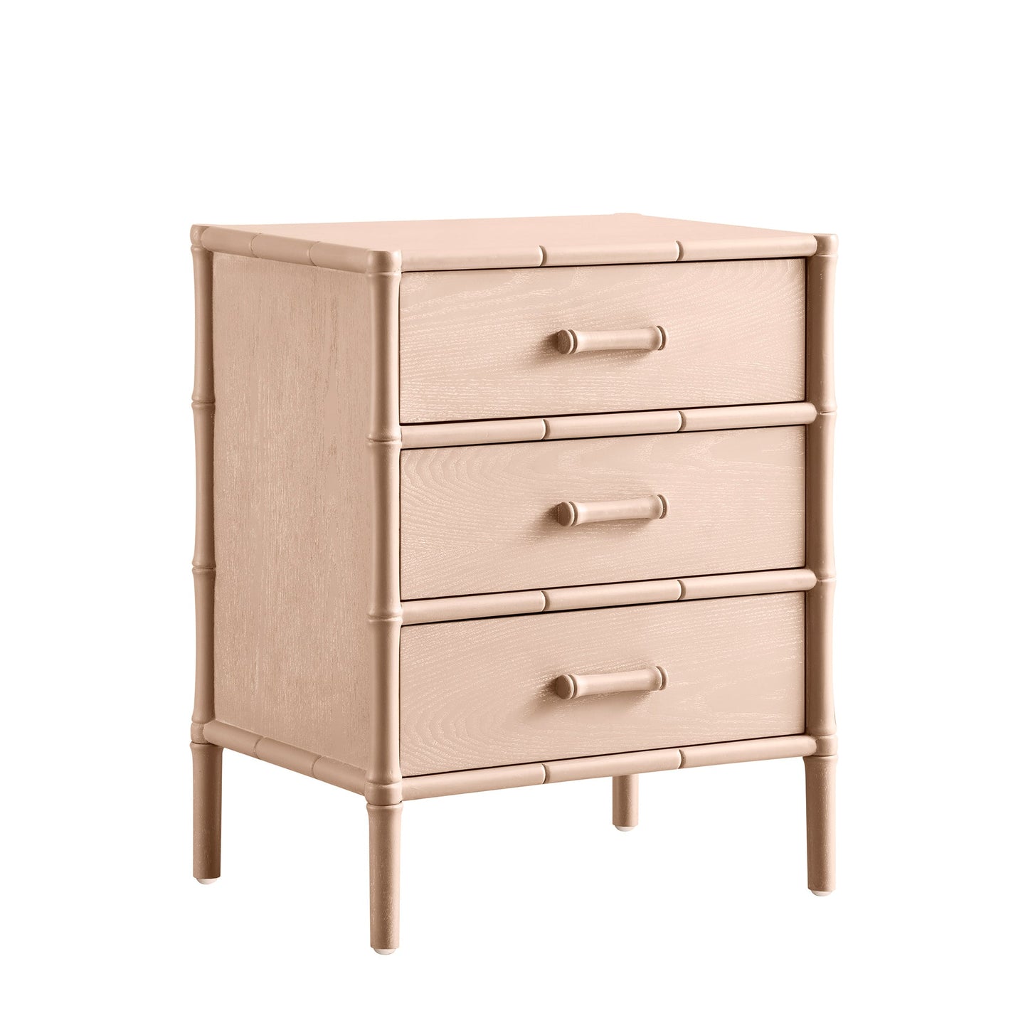 Elstowe Faux Bamboo 3-Drawer Bedside Table, Nude Pink