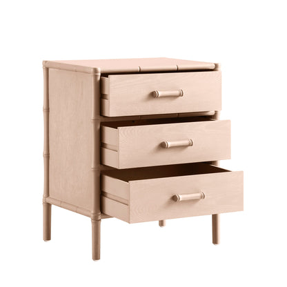Elstowe Faux Bamboo 3-Drawer Bedside Table, Nude Pink