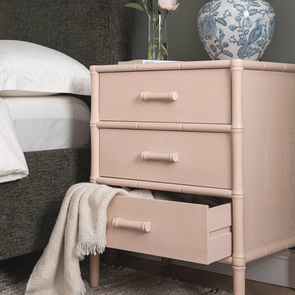Elstowe Faux Bamboo 3-Drawer Bedside Table, Nude Pink