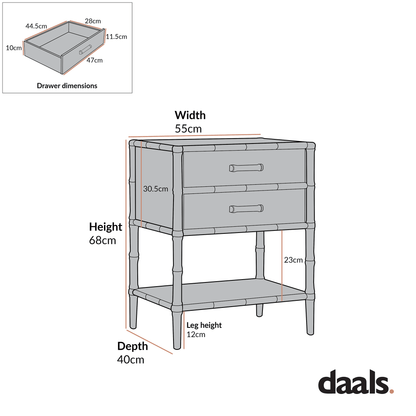 Elstowe Faux Bamboo 2-Drawer Bedside Table, Nude Pink