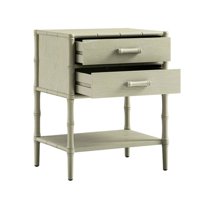 Elstowe Faux Bamboo 2-Drawer Bedside Table, Sage Green
