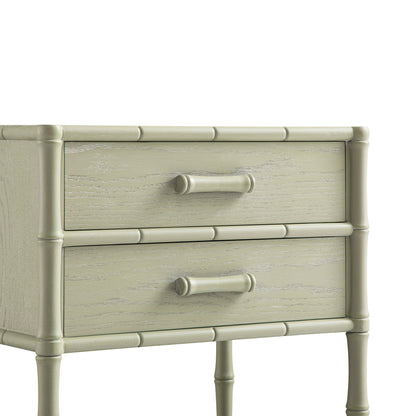 Elstowe Faux Bamboo 2-Drawer Bedside Table, Sage Green