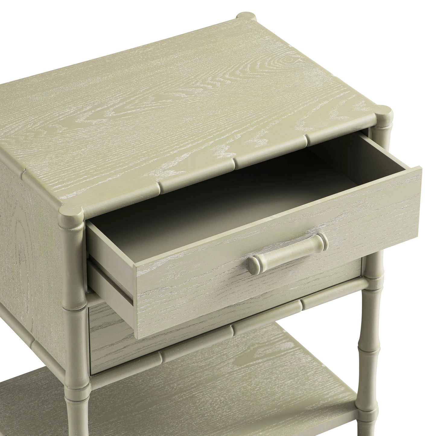 Elstowe Faux Bamboo 2-Drawer Bedside Table, Sage Green