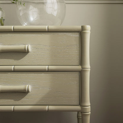 Elstowe Faux Bamboo 2-Drawer Bedside Table, Sage Green