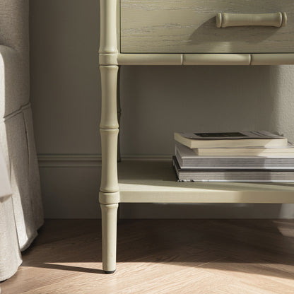 Elstowe Faux Bamboo 2-Drawer Bedside Table, Sage Green