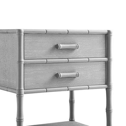Elstowe Faux Bamboo 2-Drawer Bedside Table, Warm Grey