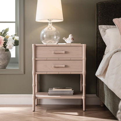 Elstowe Faux Bamboo 2-Drawer Bedside Table, Nude Pink