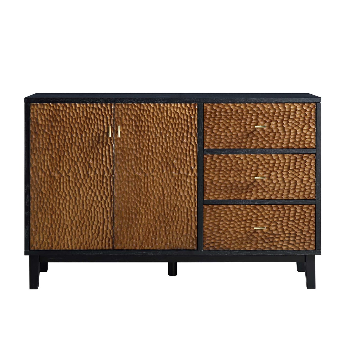 Bianca Chip Carved 2-Door 3-Drawer Sideboard, Antique Bronze & Black