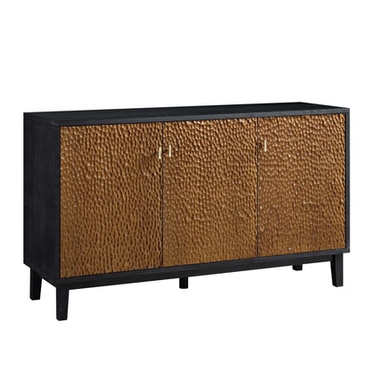 Bianca Chip Carved 3 Door Sideboard, Antique Bronze & Black