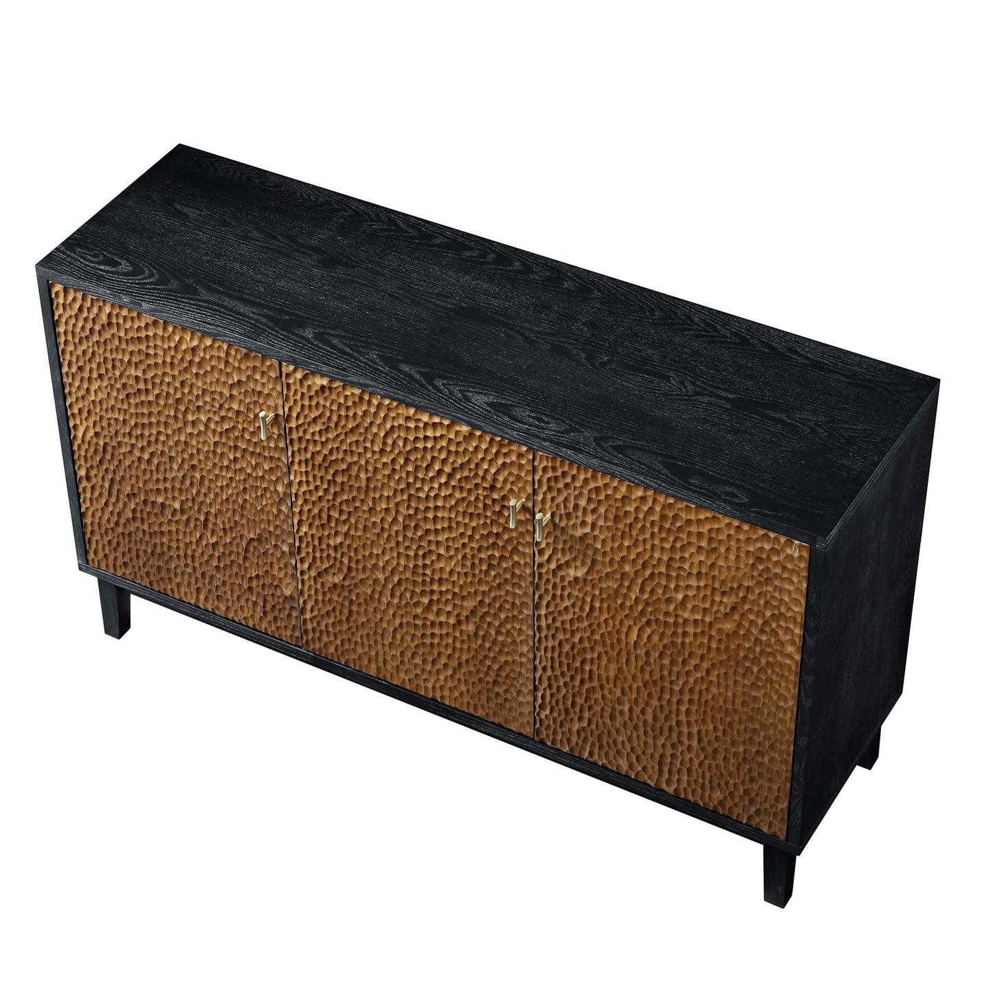 Bianca Chip Carved 3 Door Sideboard, Antique Bronze & Black