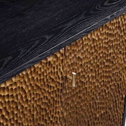 Bianca Chip Carved 3 Door Sideboard, Antique Bronze & Black