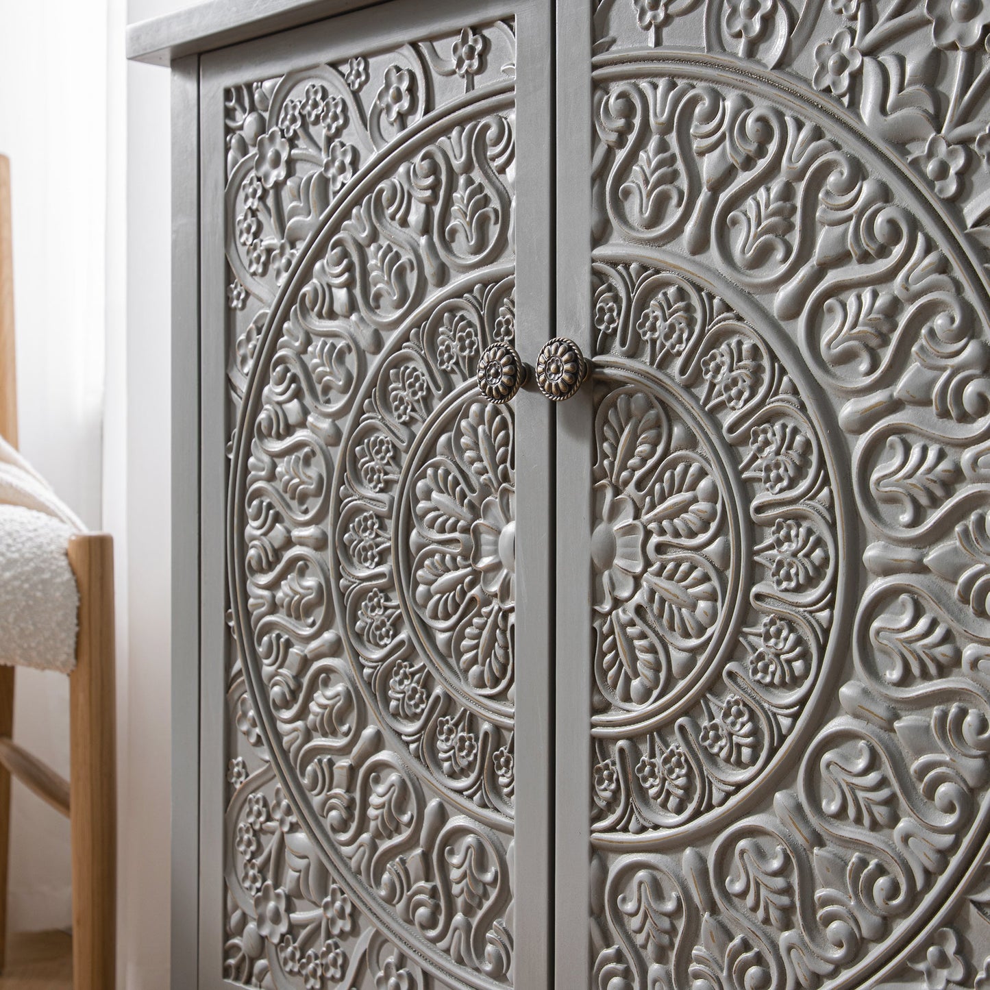 Chantilly Mid Grey Carved Large Sideboard