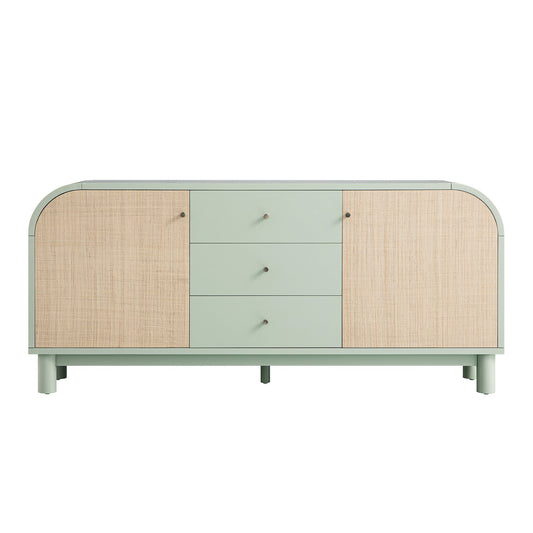 Maude Wide 3-Drawer Sideboard, Muted Pistachio Ash with Raffia