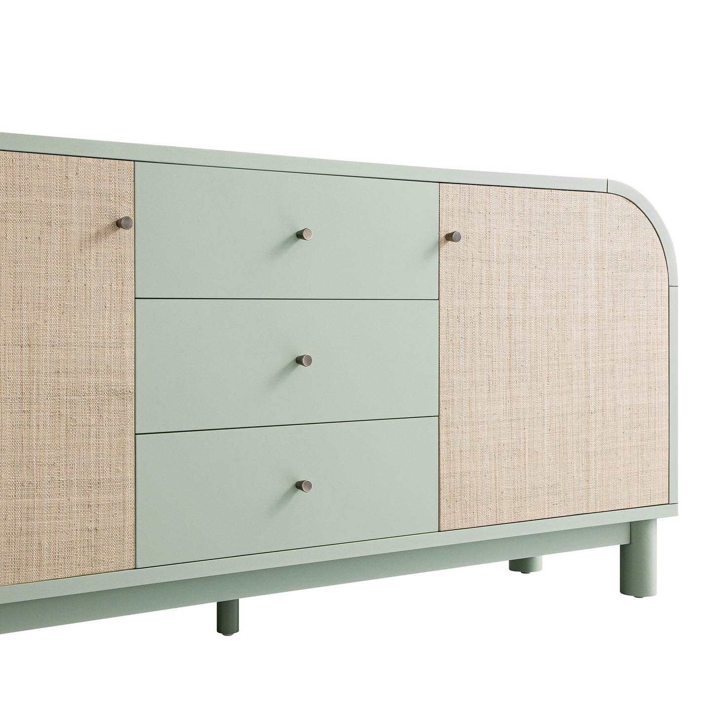 Maude Wide 3-Drawer Sideboard, Muted Pistachio Ash with Raffia