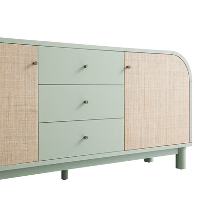Maude Wide 3-Drawer Sideboard, Muted Pistachio Ash with Raffia