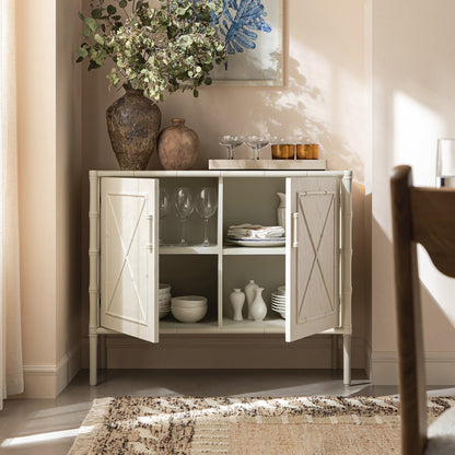 Elstowe Faux Bamboo Small Sideboard, Shaded White
