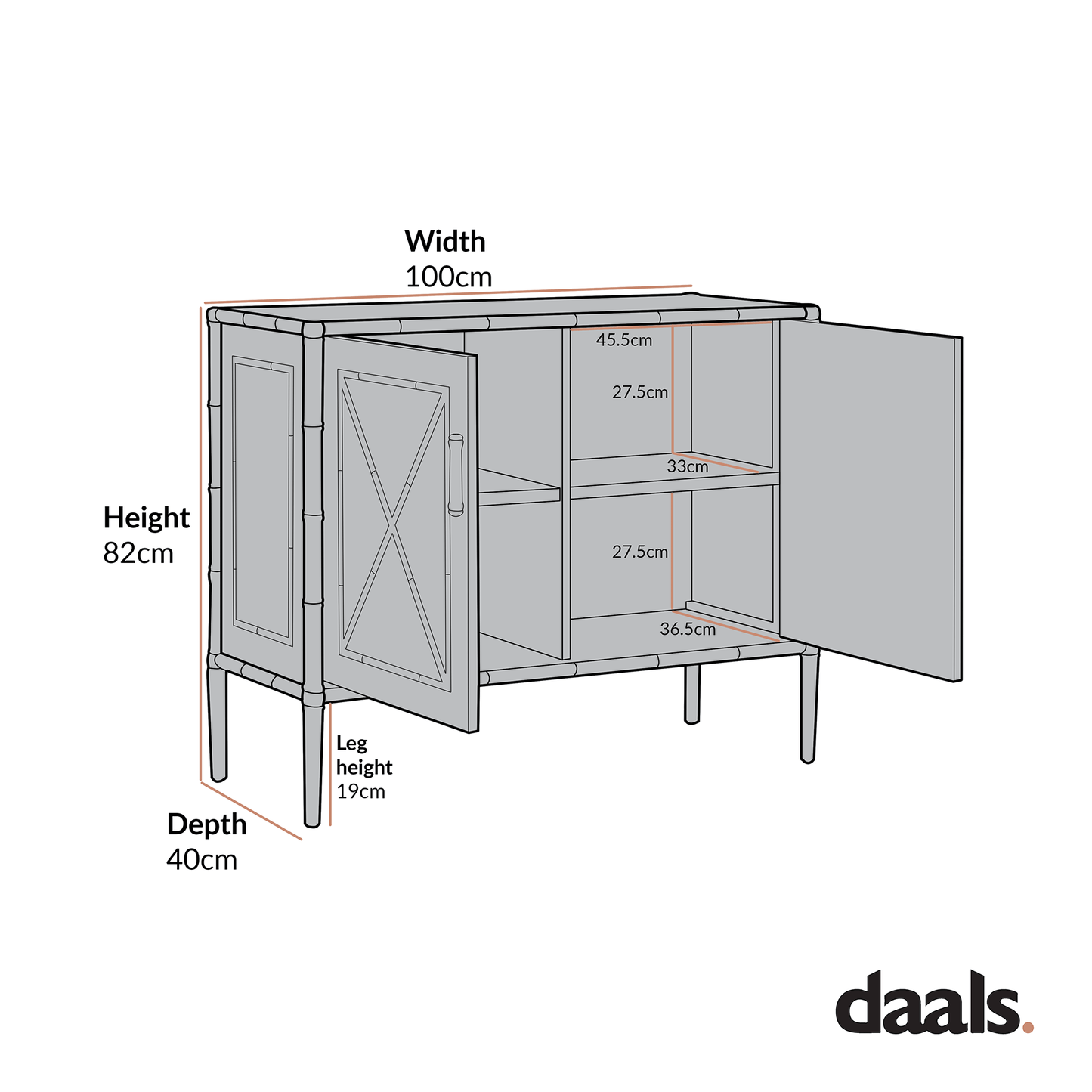 Elstowe Faux Bamboo Small Sideboard, Nude Pink