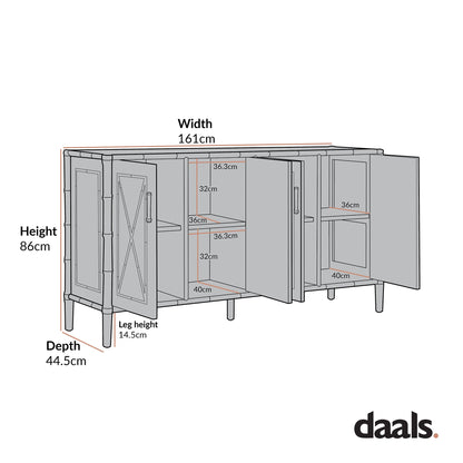 Elstowe Faux Bamboo Large Sideboard, Shaded White