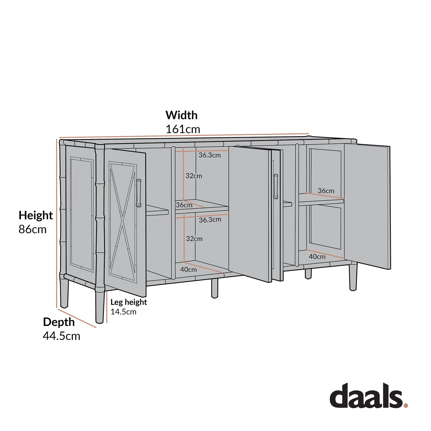 Elstowe Faux Bamboo Large Sideboard, Nude Pink
