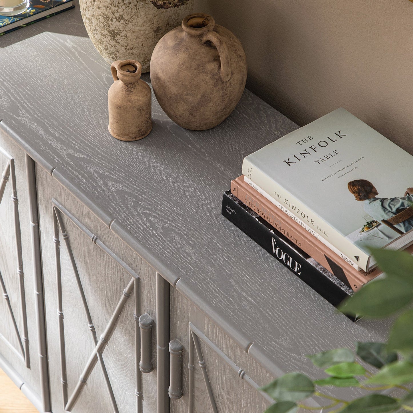 Elstowe Faux Bamboo Large Sideboard, Warm Grey