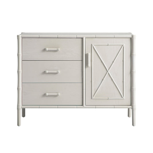 Elstowe Faux Bamboo 1-Door 3-Drawer Sideboard, Shaded White