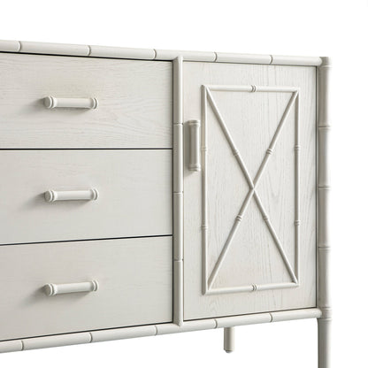 Elstowe Faux Bamboo 1-Door 3-Drawer Sideboard, Shaded White