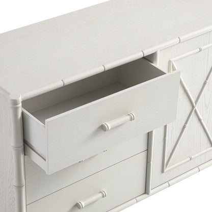 Elstowe Faux Bamboo 1-Door 3-Drawer Sideboard, Shaded White