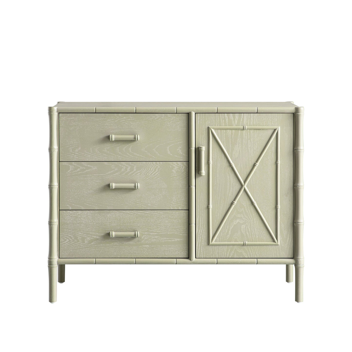 Elstowe Faux Bamboo 1-Door 3-Drawer Sideboard, Sage Green