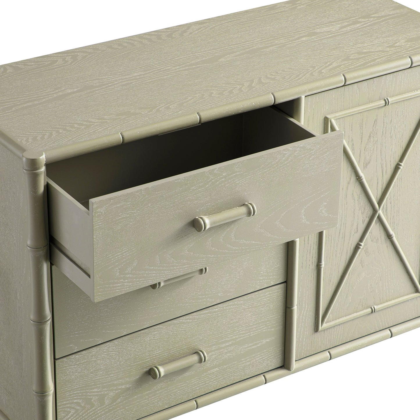 Elstowe Faux Bamboo 1-Door 3-Drawer Sideboard, Sage Green