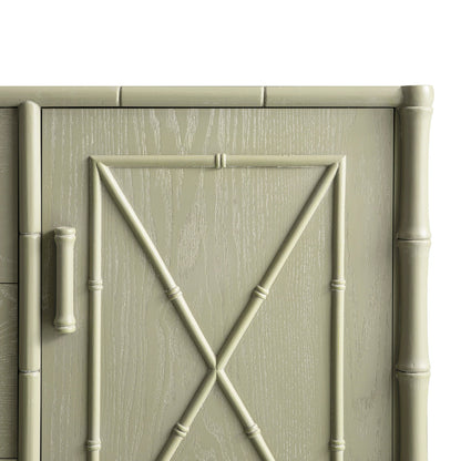 Elstowe Faux Bamboo 1-Door 3-Drawer Sideboard, Sage Green