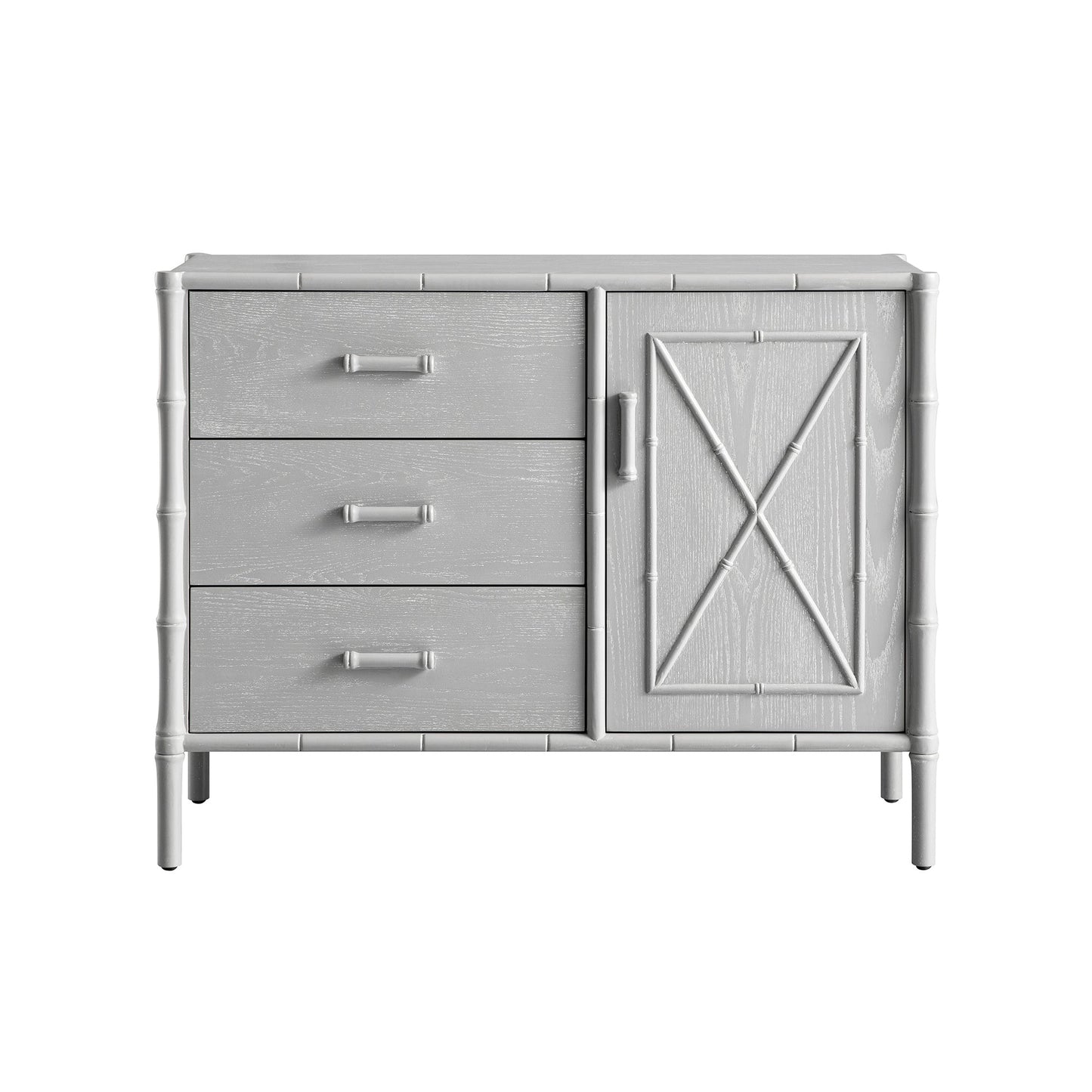 Elstowe Faux Bamboo 1-Door 3-Drawer Sideboard, Warm Grey
