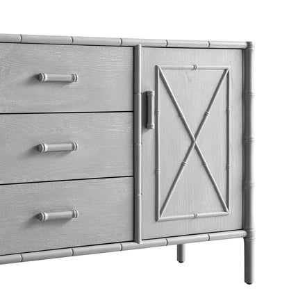 Elstowe Faux Bamboo 1-Door 3-Drawer Sideboard, Warm Grey