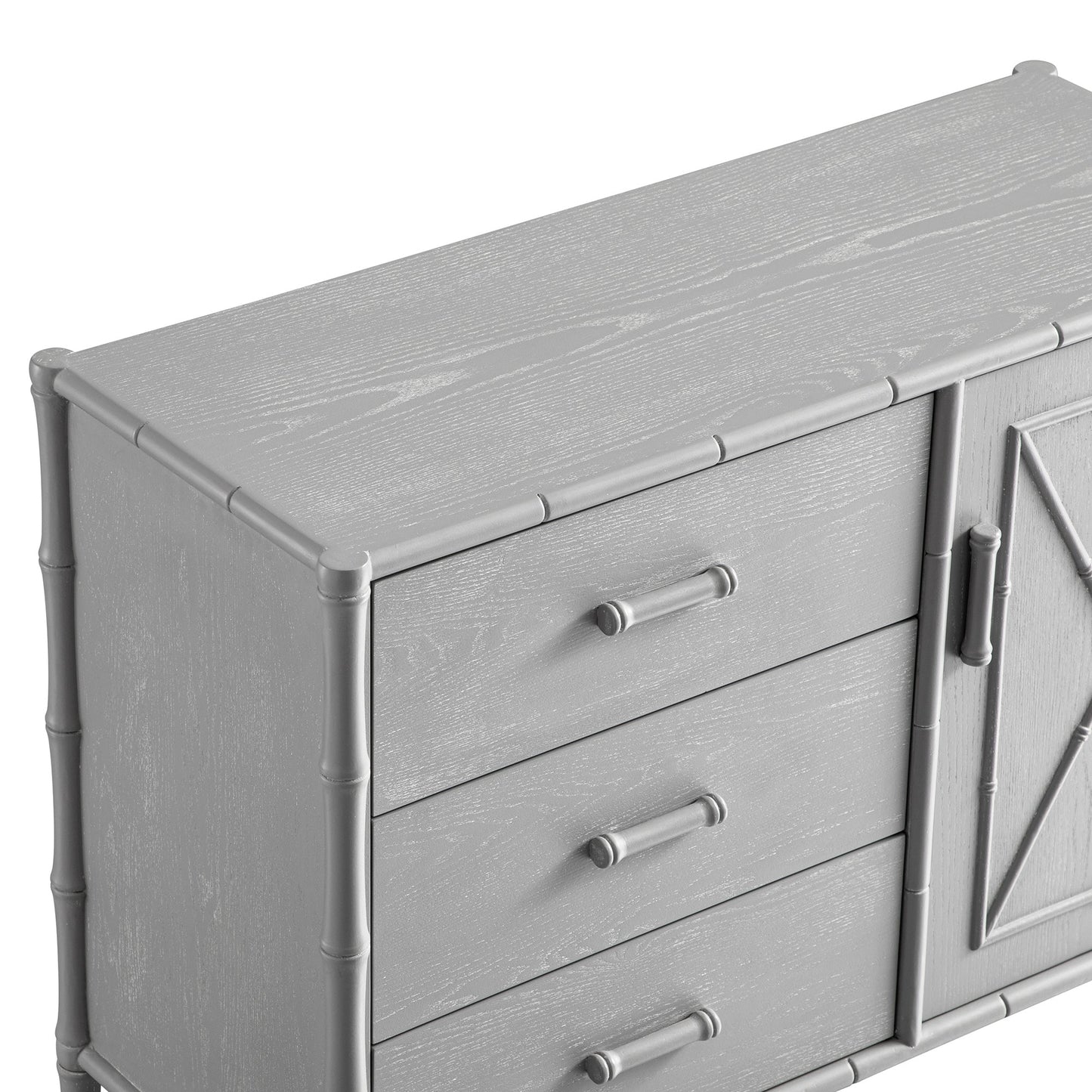 Elstowe Faux Bamboo 1-Door 3-Drawer Sideboard, Warm Grey