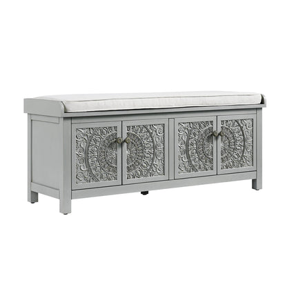 Chantilly Mid Grey Carved Storage Bench