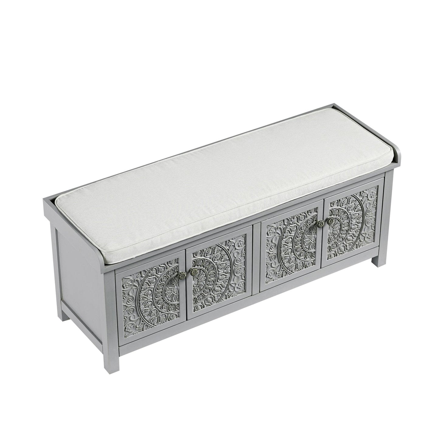 Chantilly Mid Grey Carved Storage Bench