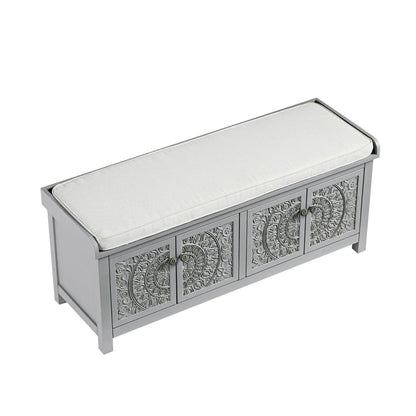 Chantilly Mid Grey Carved Storage Bench