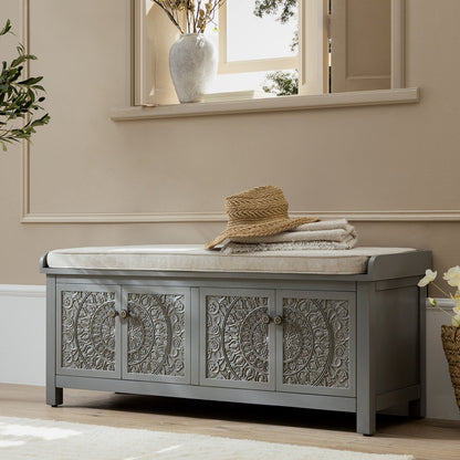 Chantilly Mid Grey Carved Storage Bench
