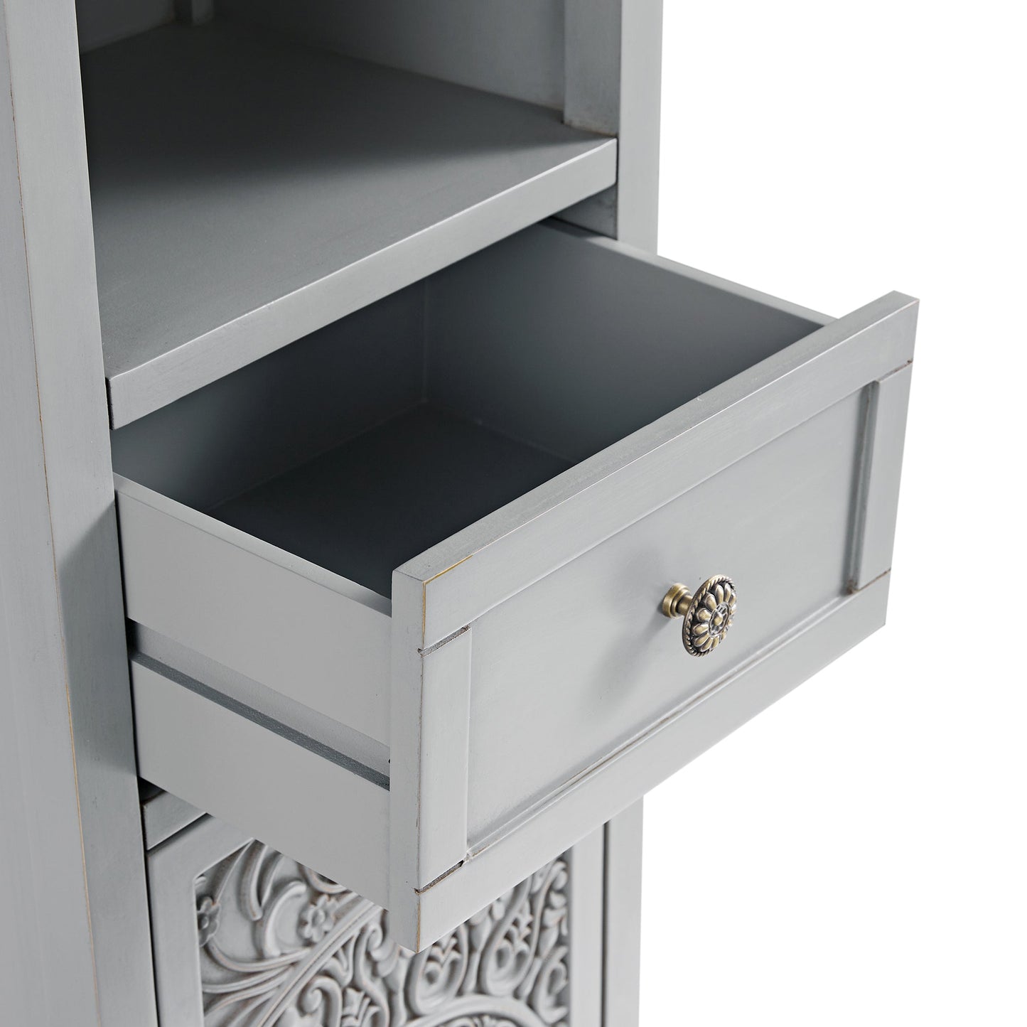 Chantilly Mid Grey Carved Bathroom Tallboy Cabinet