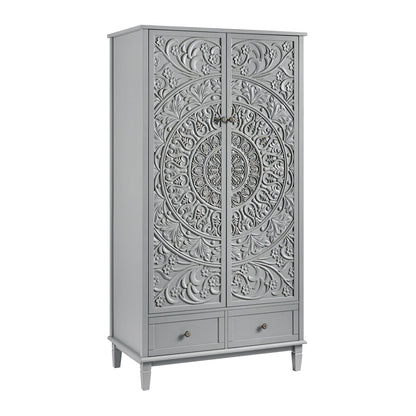 Chantilly Mid Grey Carved Double Wardrobe