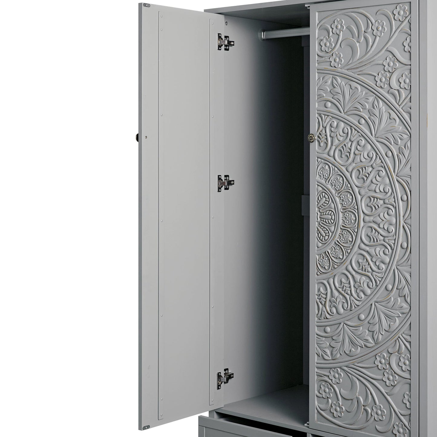 Chantilly Mid Grey Carved Double Wardrobe