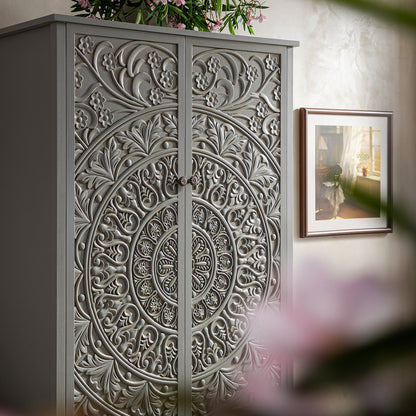 Chantilly Mid Grey Carved Double Wardrobe