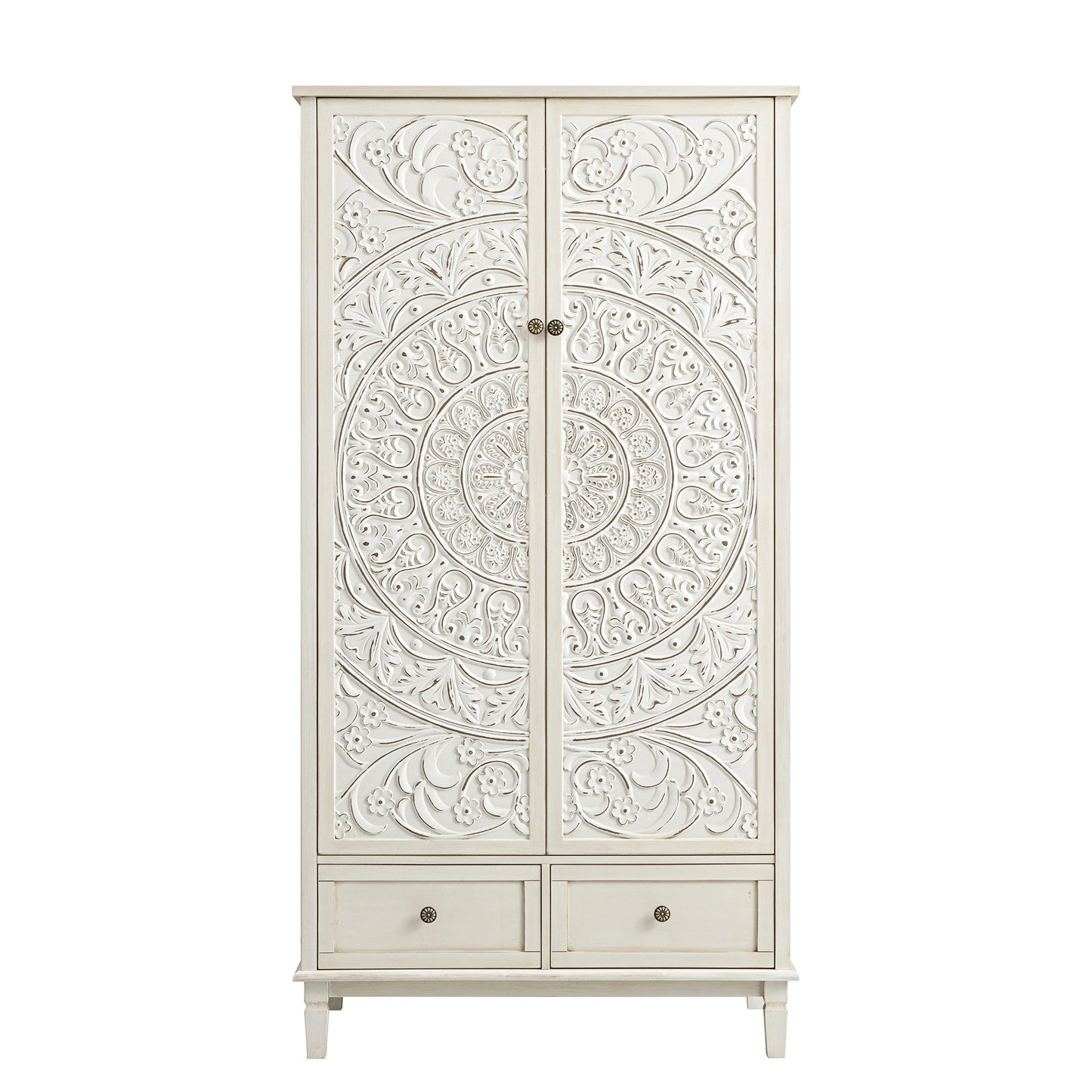 Chantilly Whitewashed Carved Double Wardrobe