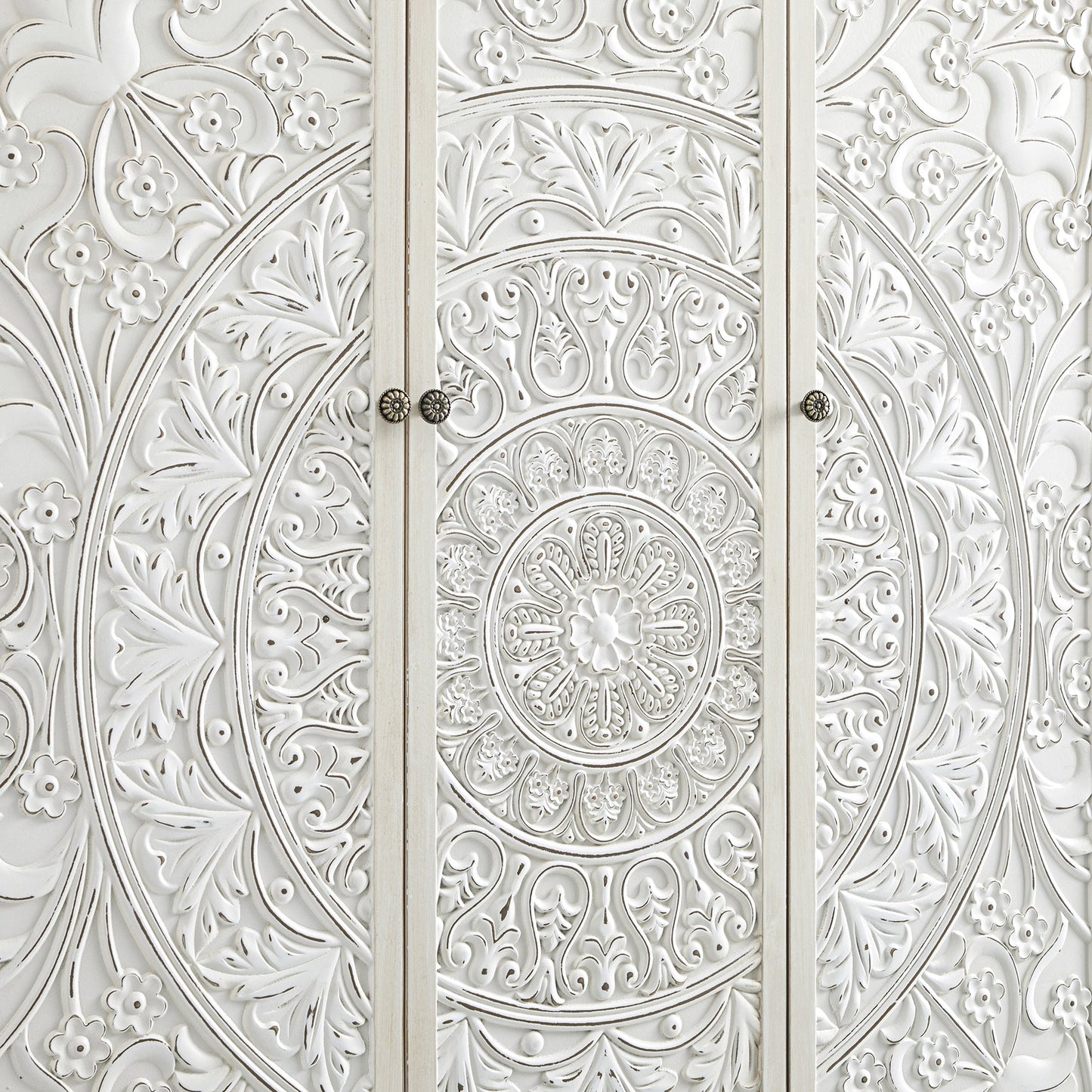 Chantilly Whitewashed Carved Triple Wardrobe